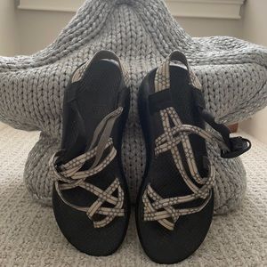 Grey and white chacos!